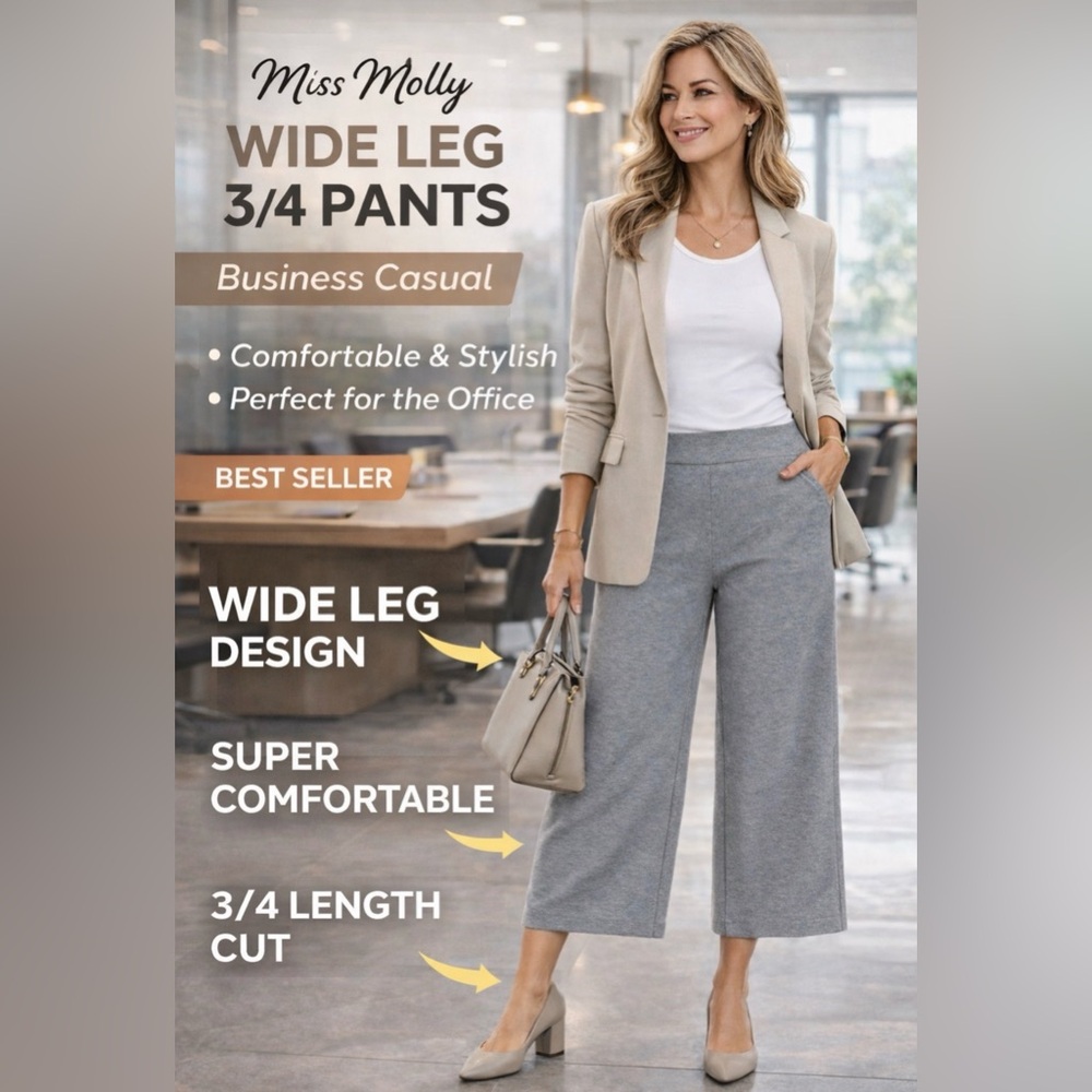 Miss Molly Gray Wide-Leg Pants NEW